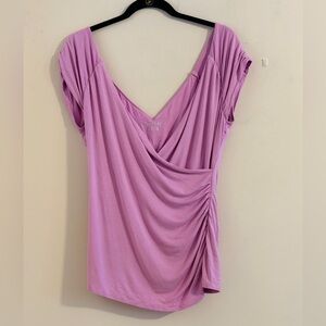 White House Black Market Lavender Draped V-Neck Blouse